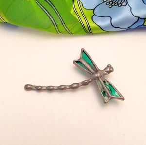 Vintage Stained Glass Dragonfly Brooch